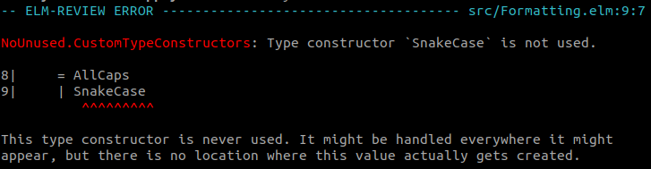 elm-review reporting unused custom type variant